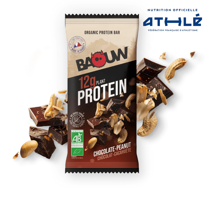 Barre Protéinée BAOUW BIO EXTRA Chocolat/Cachuètes (50g)