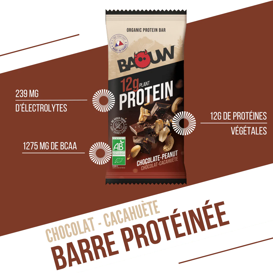 Barre Protéinée BAOUW BIO EXTRA Chocolat/Cachuètes (50g) - Image 2