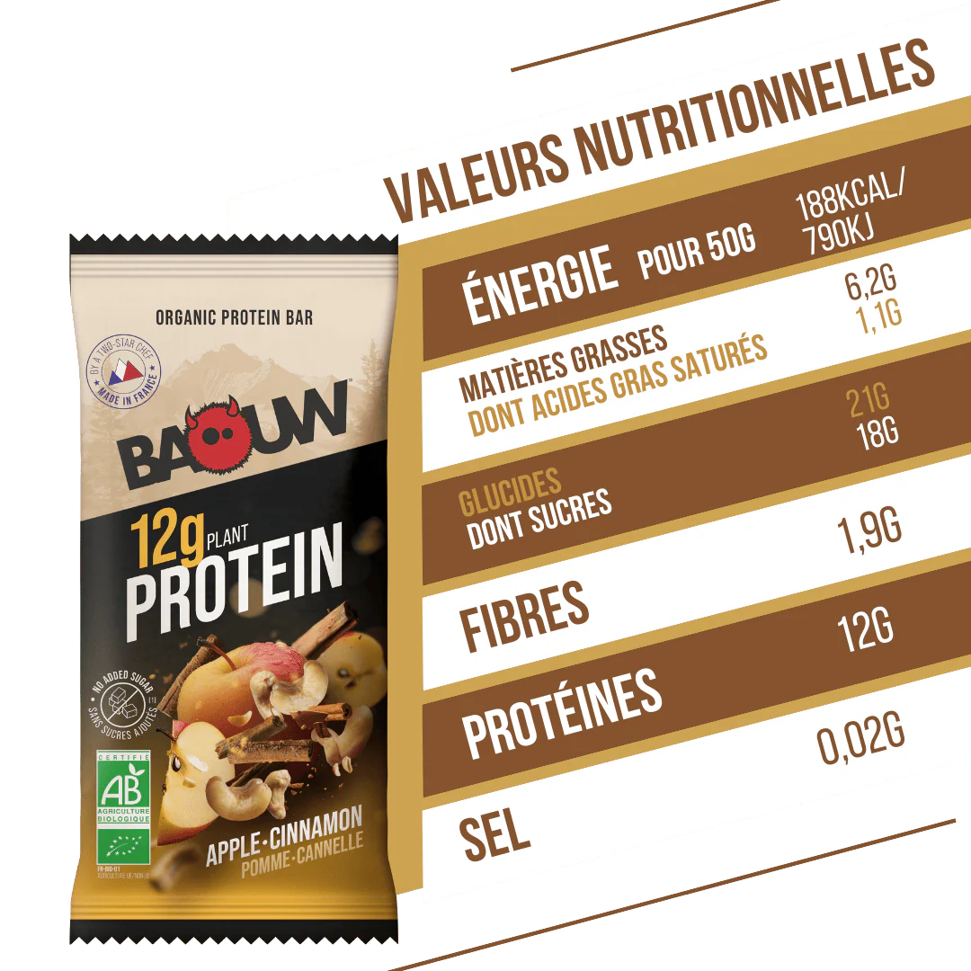 Barre Protéinée BAOUW BIO EXTRA Pomme/Cannelle (50g) - Image 4