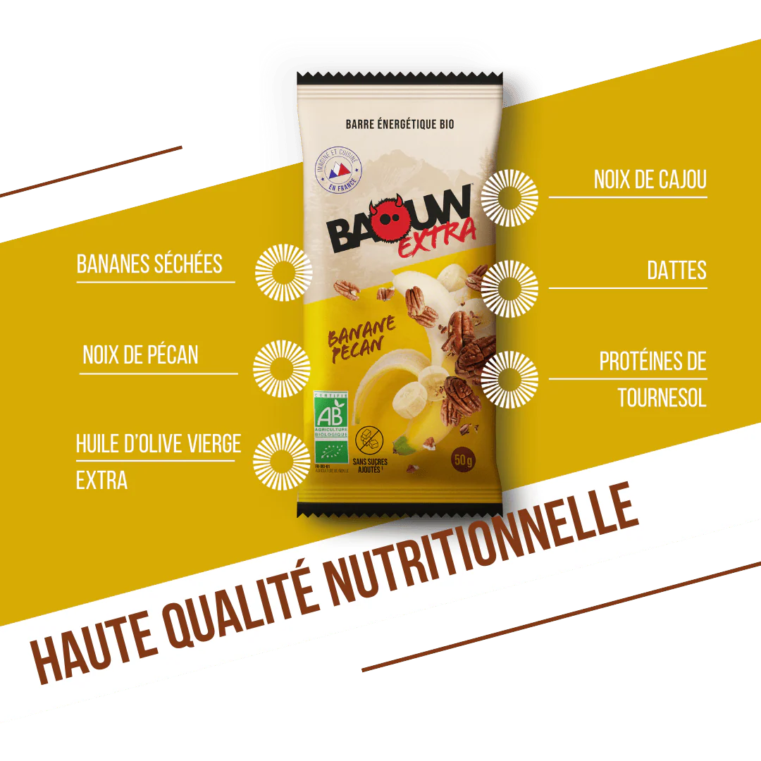 Barre Énergétique BAOUW BIO EXTRA Banane-Pécan (50g) - Image 3