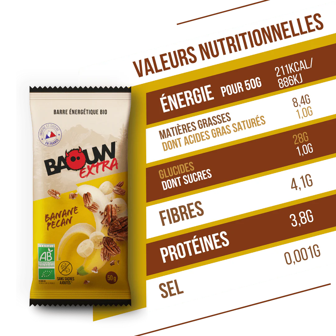 Barre Énergétique BAOUW BIO EXTRA Banane-Pécan (50g) - Image 4