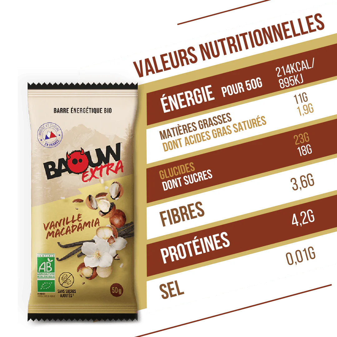 Barre Énergétique BAOUW BIO EXTRA Vanille-Macadamia (50g) - Image 4