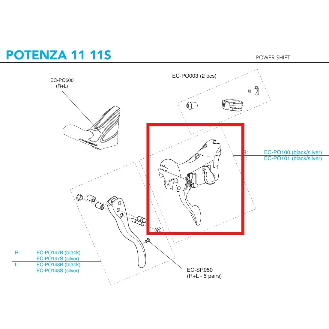Corps de Manette Gauche CAMPAGNOLO POTENZA 11V 2018 Frein sur Jante - Image 2