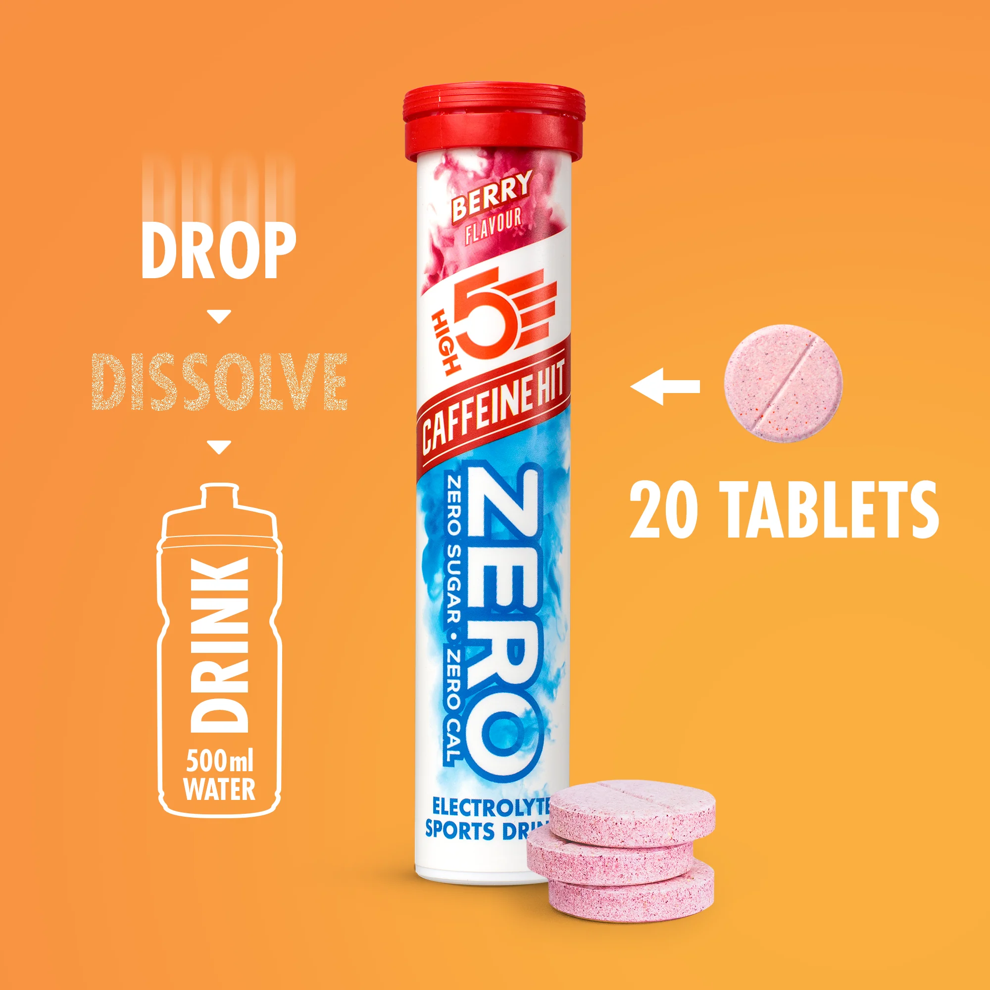 Pastilles d'Hydratation Electrolytes HIGH5 ZERO Caffeine (x20) Fruits Rouge - Image 3