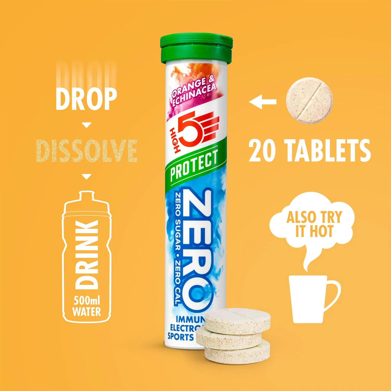 Pastilles d'Hydratation Electrolytes HIGH5 ZERO PROTECT (x20) Orange & Echinacée - Image 3