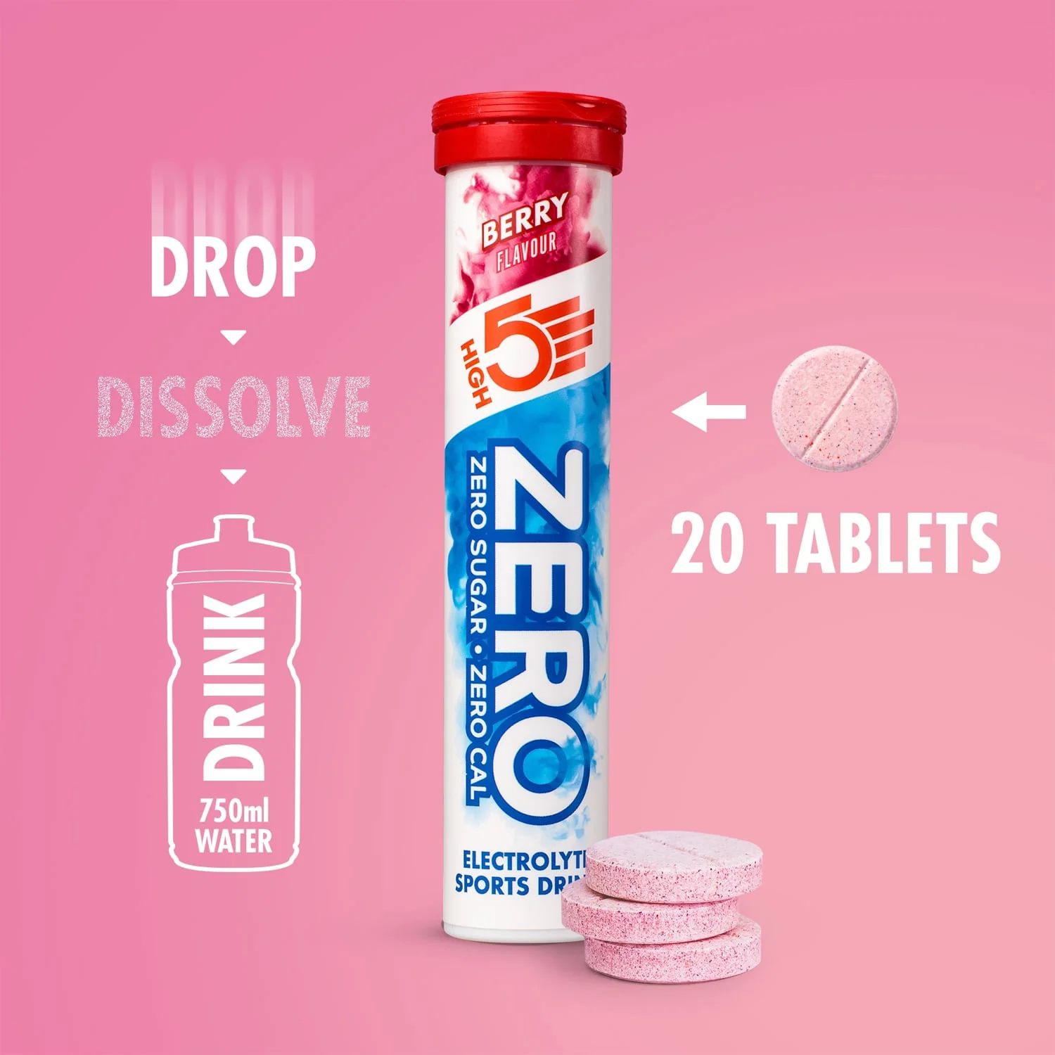 Pastilles d'Hydratation Electrolytes HIGH5 ZERO (x20) Fruits Rouge - Image 3