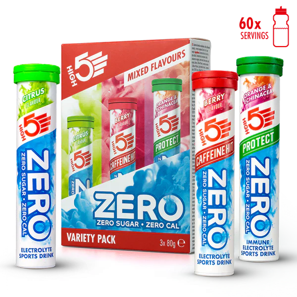 Pack 3x20 Pastilles HIGH5 ZERO VARIETY PACK Fruits Rouge Cafeine/Citron/Orange