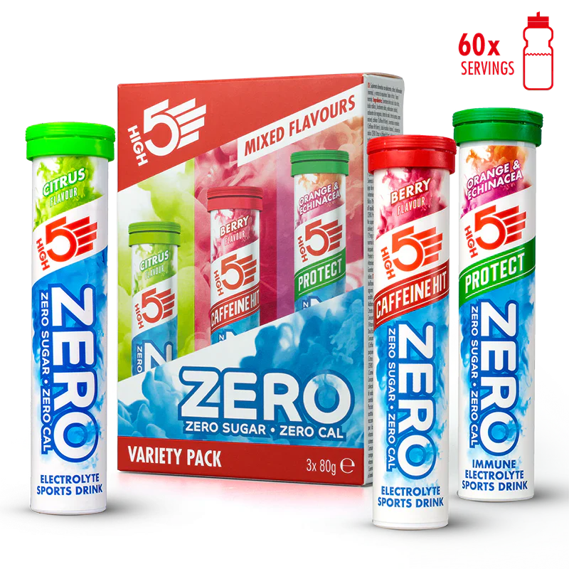 Pack 3x20 Pastilles HIGH5 ZERO VARIETY PACK Fruits Rouge Cafeine/Citron/Orange - Image 2