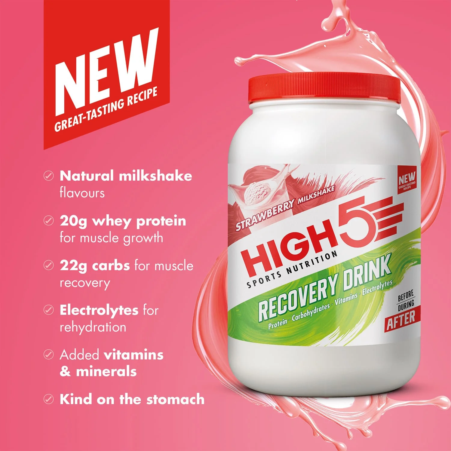 Boisson de Récupération HIGH5 RECOVERY DRINK (1.6kg) Fraise Milkshake - Image 2