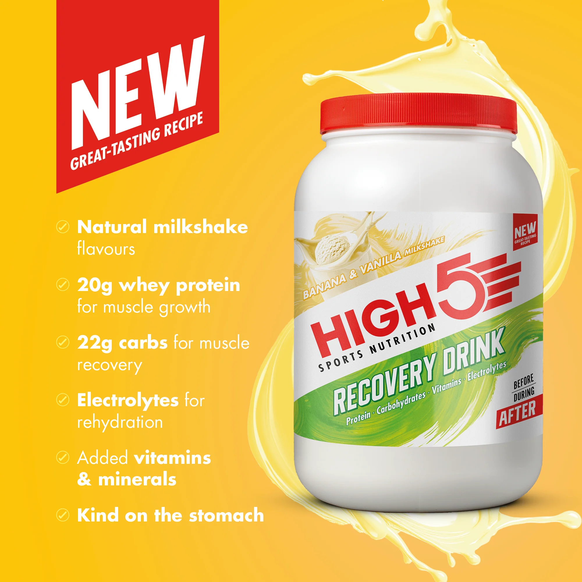 Boisson de Récupération HIGH5 RECOVERY DRINK (450g) Banane Vanille Milkshake - Image 2