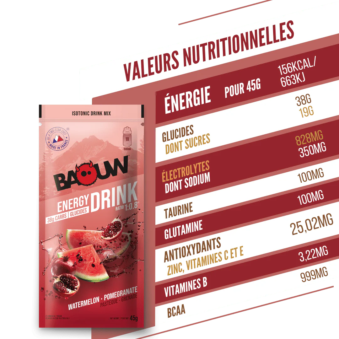 Boisson Énergétique BAOUW ISOTONIC (45g) Pastèque/Grenade - Image 5