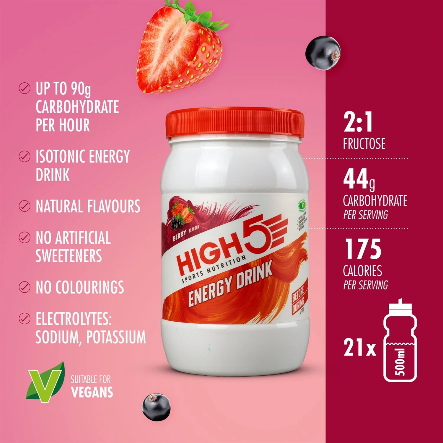 Boisson Énergétique HIGH5 ENERGY DRINK (1kg) Fruits Rouge - Image 2