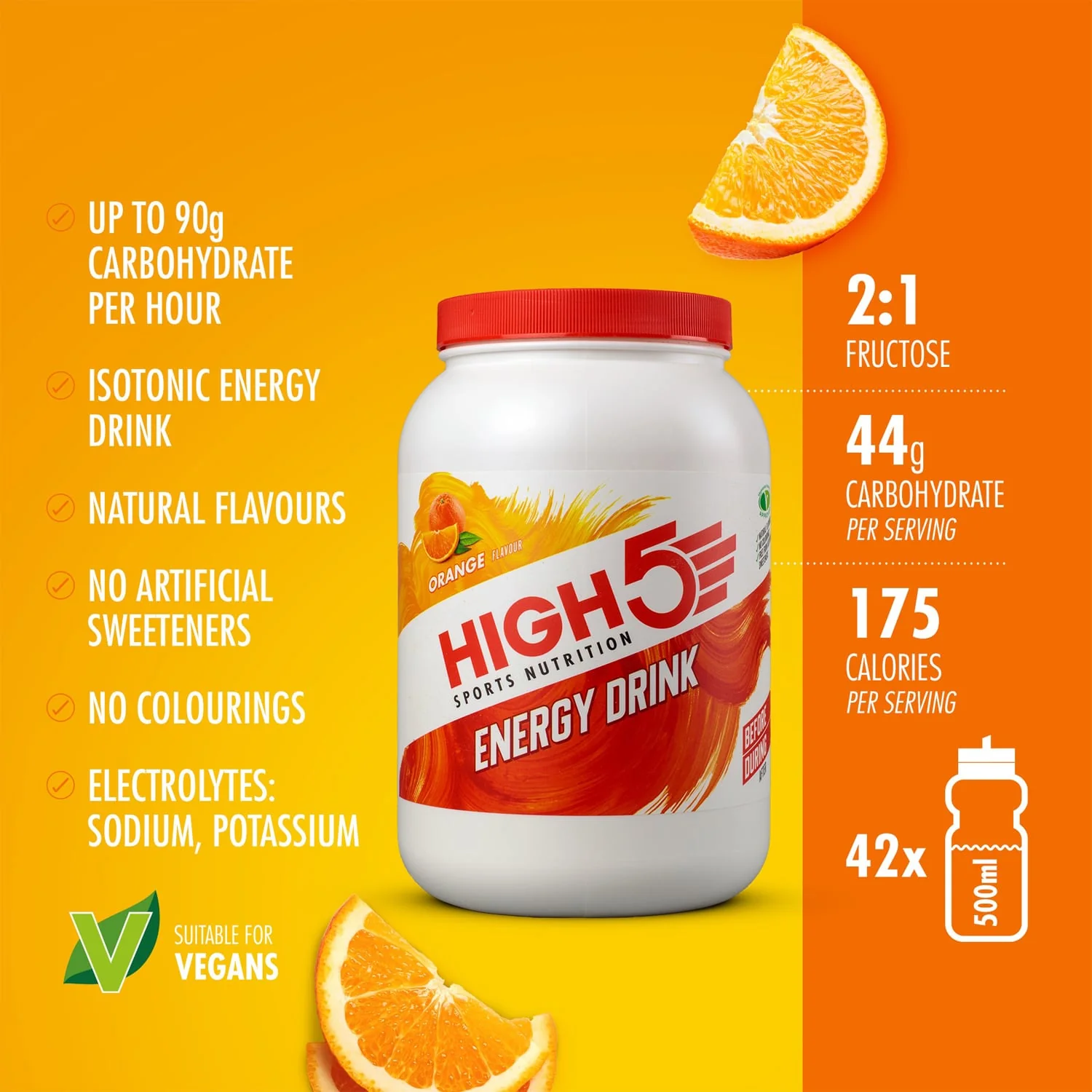 Boisson Énergétique HIGH5 ENERGY DRINK (2.2kg) Orange - Image 2