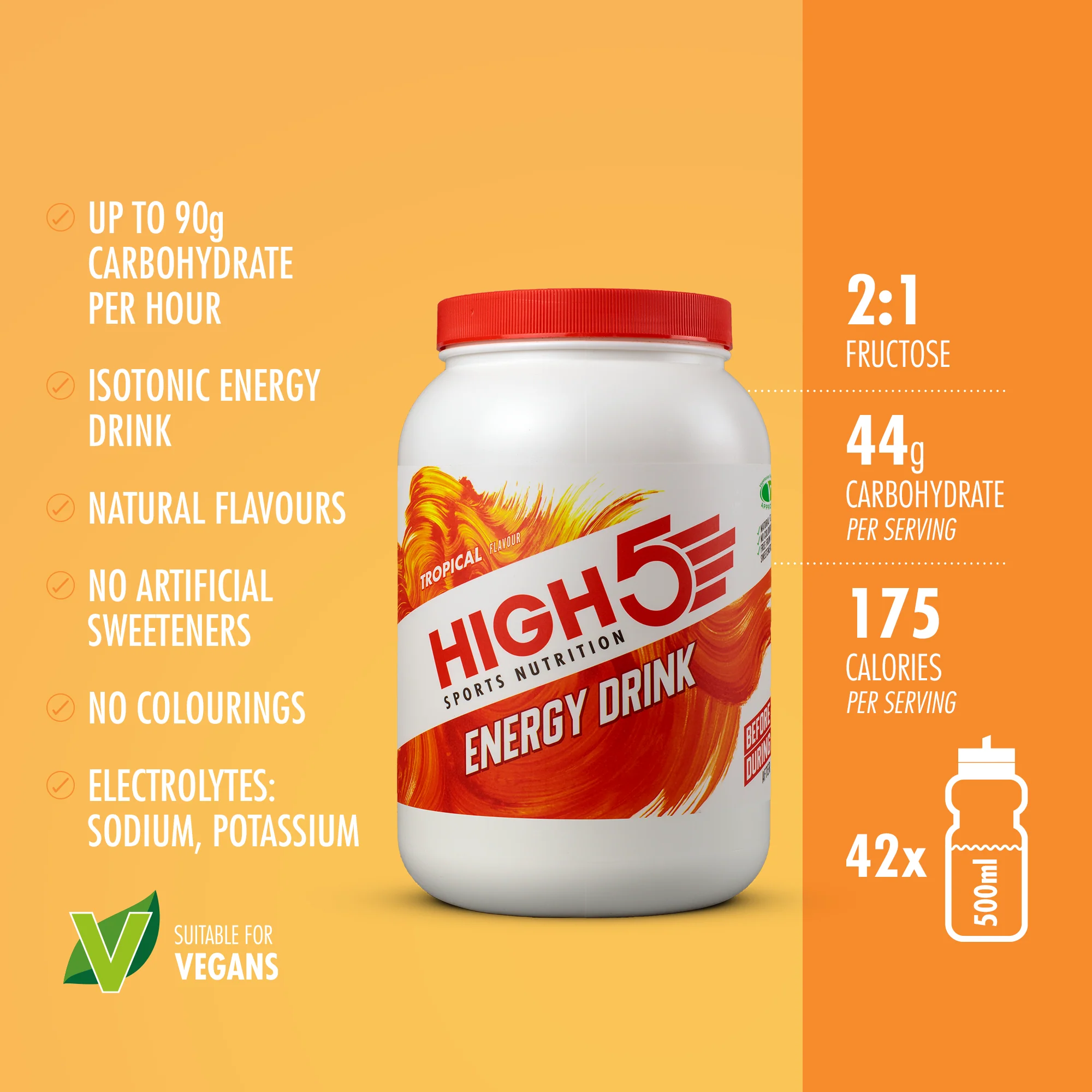 Boisson Énergétique HIGH5 ENERGY DRINK (2.2kg) Tropical - Image 2