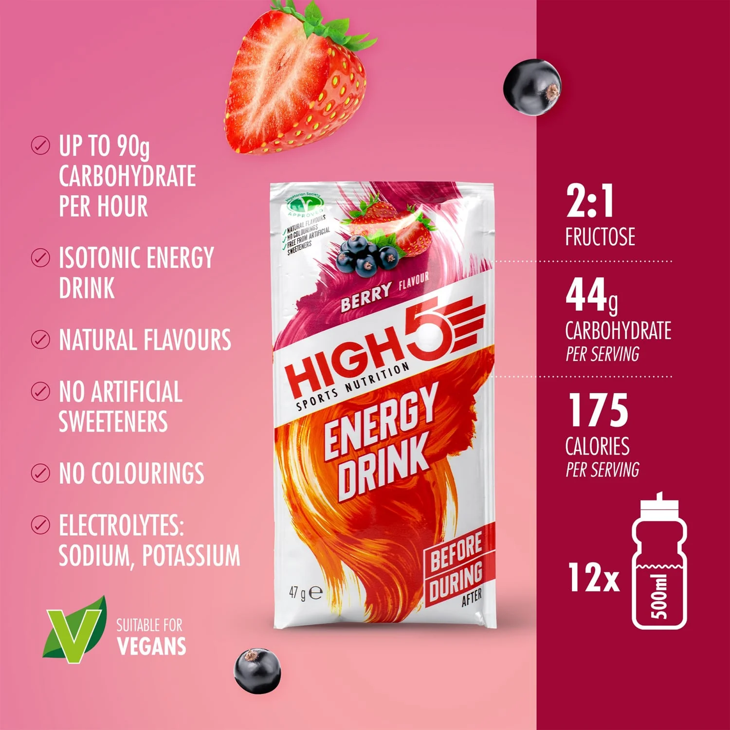 Boisson Énergétique HIGH5 ENERGY DRINK (47g) Fruits Rouge - Image 2