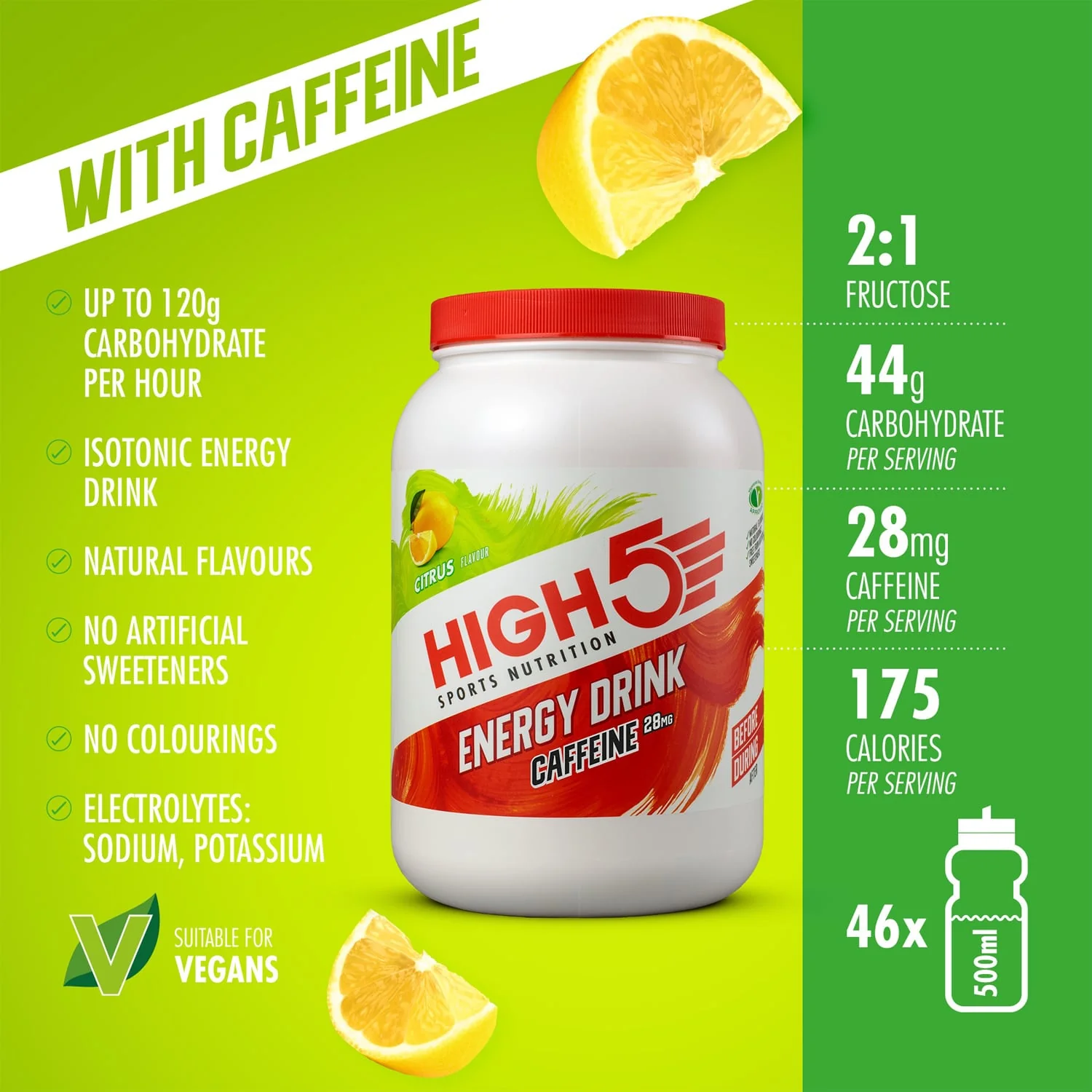 Boisson Énergétique HIGH5 ENERGY DRINK CAFFEINE (2.2kg) Citron - Image 3
