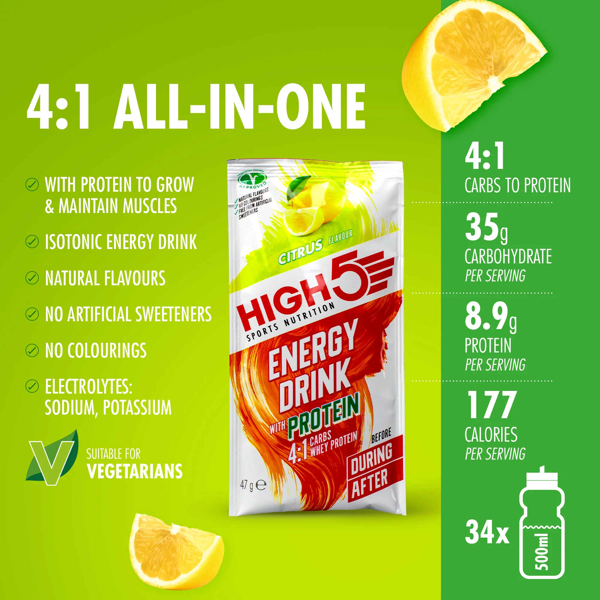 Boisson Énergétique HIGH5 ENERGY DRINK PROTEIN (47g) Citron - Image 2