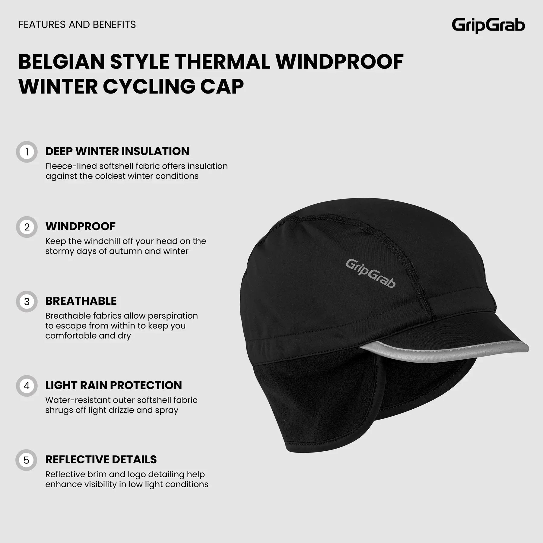 Bonnet GRIPGRAB BELGIAN STYLE THERMAL WINDPROOF WINTER Noir - Image 4
