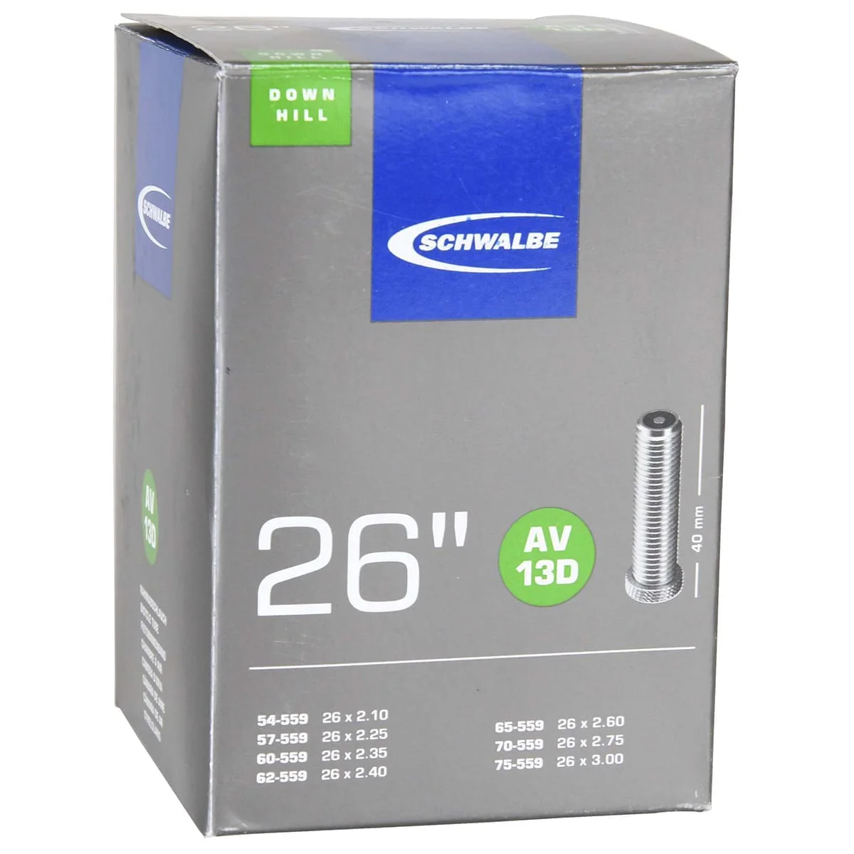 Chambre à Air SCHWALBE DOWNHILL AV 13D 26x2.10/3.00 Butyl Schrader 40 mm