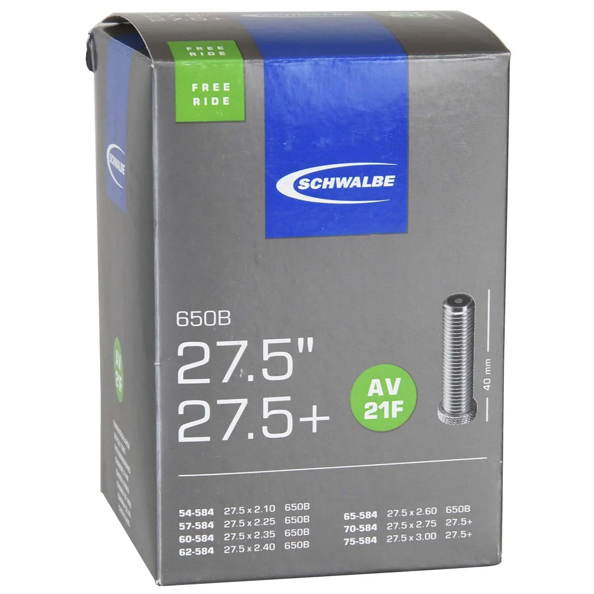 Chambre à Air SCHWALBE EXTRA LIGHT AV 21F FREERIDE 27.5x2.10/3.00 Butyl Schrader 40 mm
