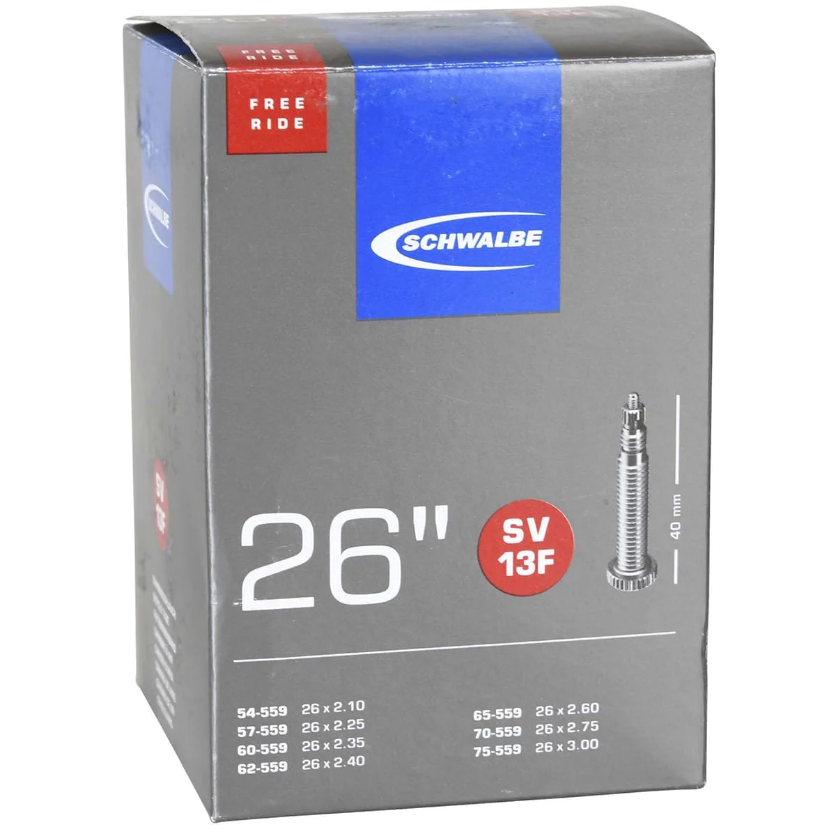 Chambre à Air SCHWALBE EXTRA LIGHT SV 13F FREERIDE 26x2.10/3.00 Butyl Presta 40 mm