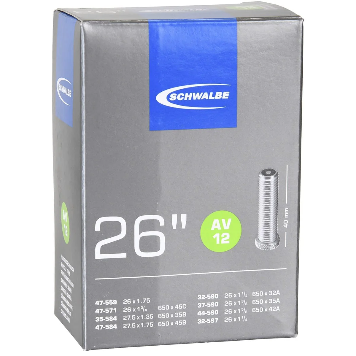 Chambre à Air SCHWALBE STANDARD AV 12 26x1.75 Butyl Schrader 40 mm
