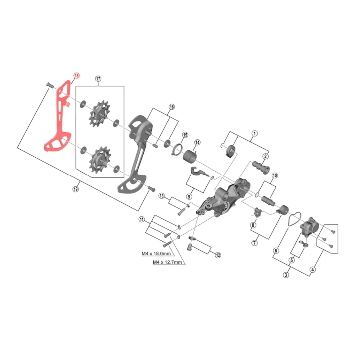 Chape Interne Longue pour Dérailleur Arrière SHIMANO XT RD-M8120-SGS