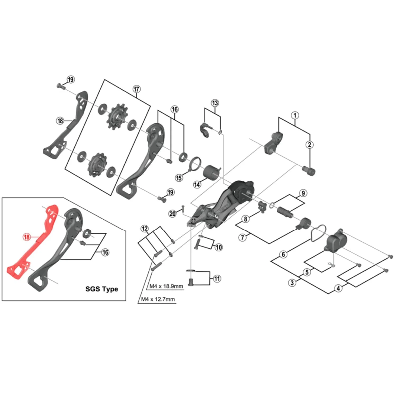 Chape de Dérailleur Arrière Interne Longue SHIMANO XTR M9000 SGS 11V
