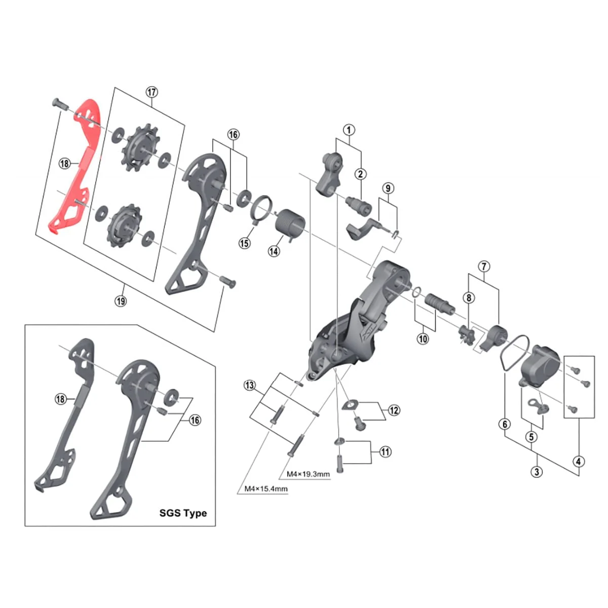 Chape Interne Moyenne pour Dérailleur Arrière SHIMANO XT M8000 GS