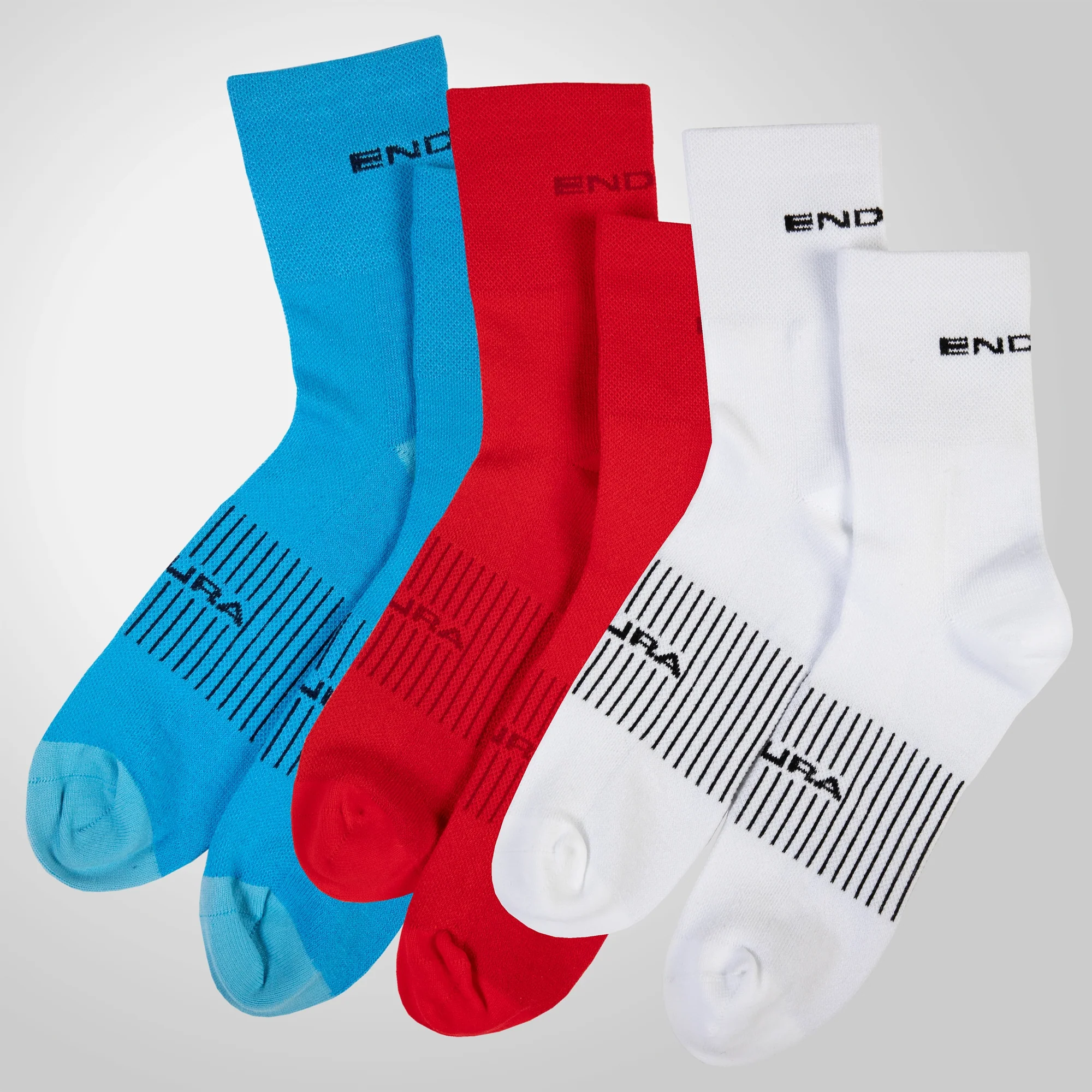 Chaussettes ENDURA COOLMAX RACE 3 Paires Blanc/Bleu/Rouge - Image 3