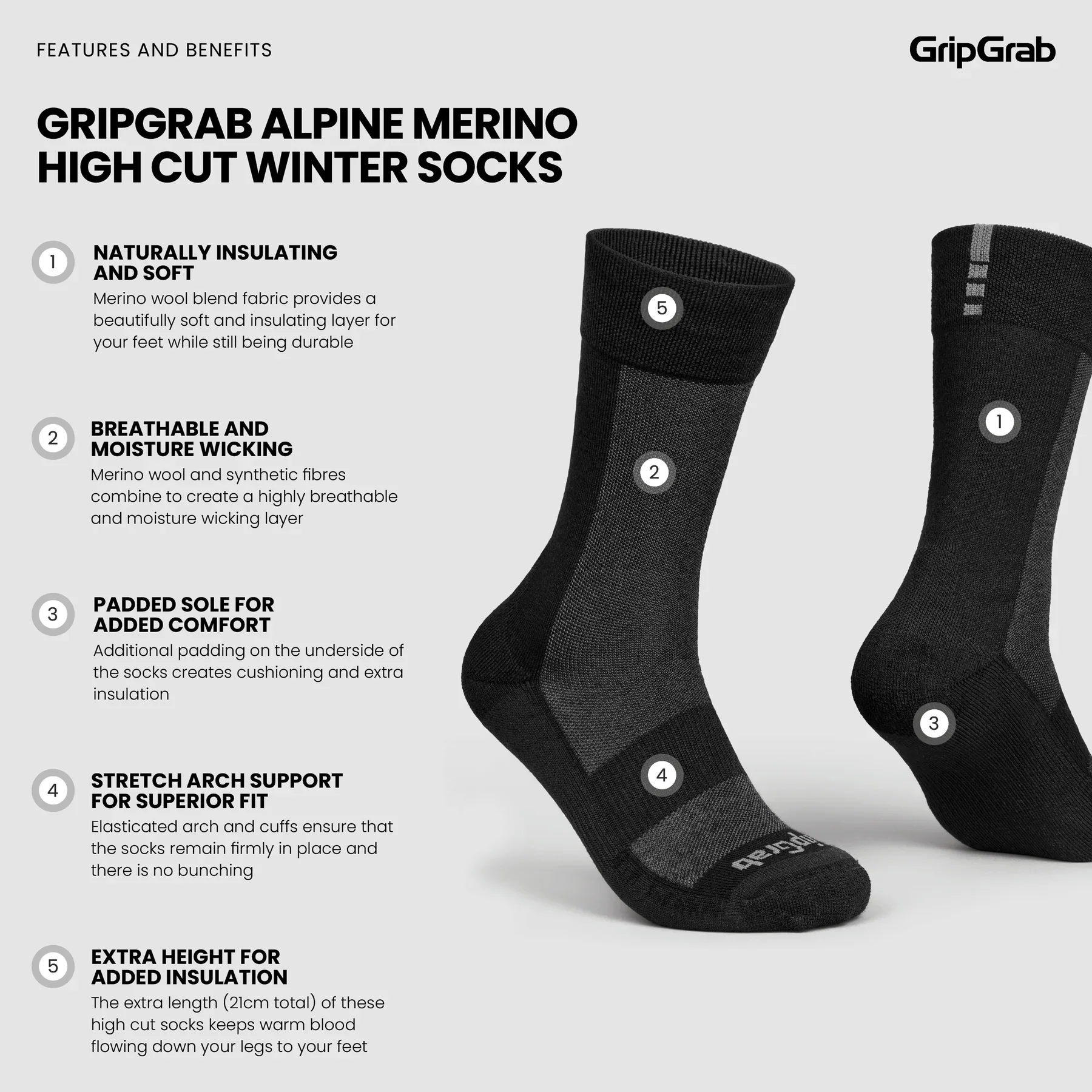 Chaussettes GRIPGRAB ALPINE MERINO HIGH Noir - Image 6