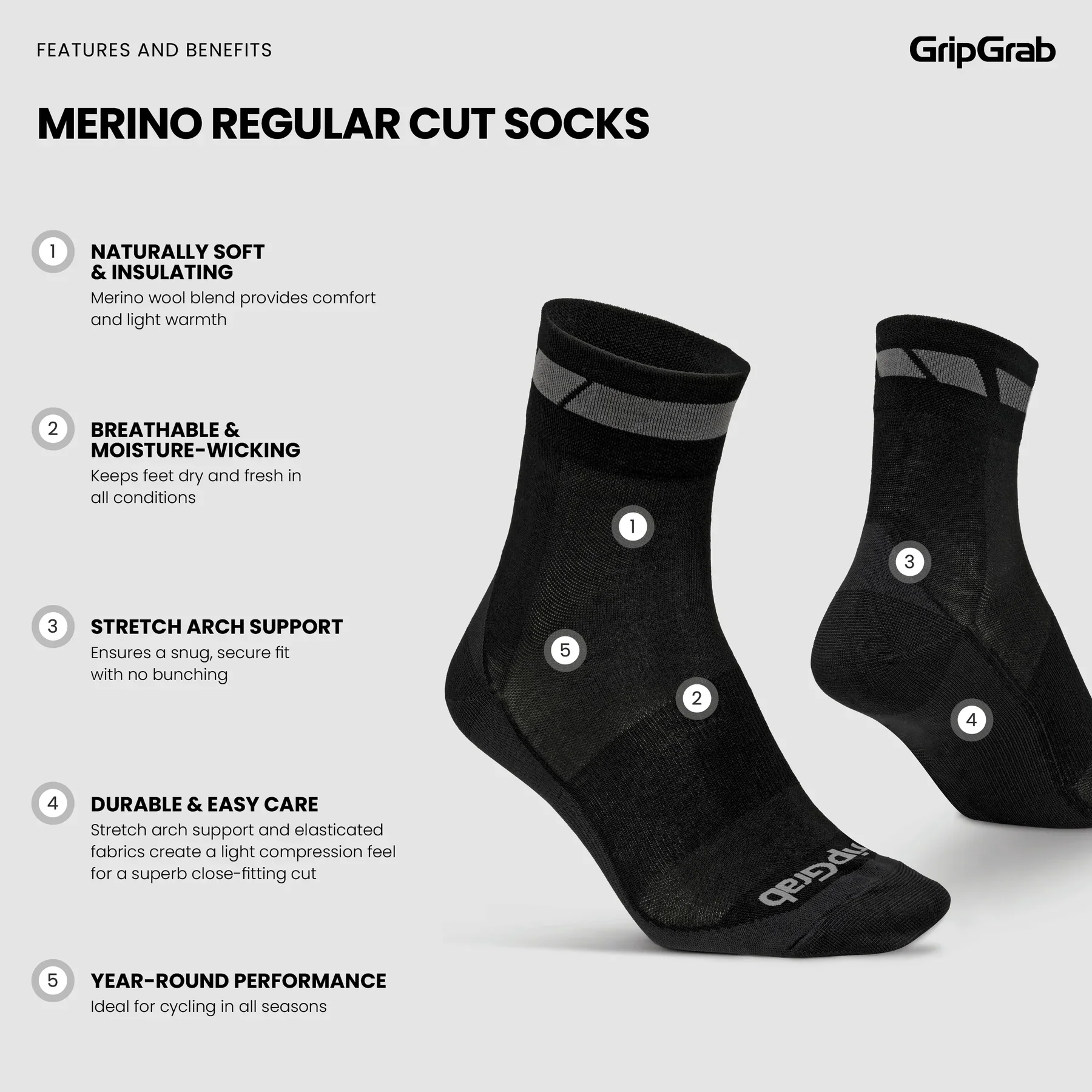 Chaussettes GRIPGRAB MERINO REGALAR Noir (x3) - Image 4