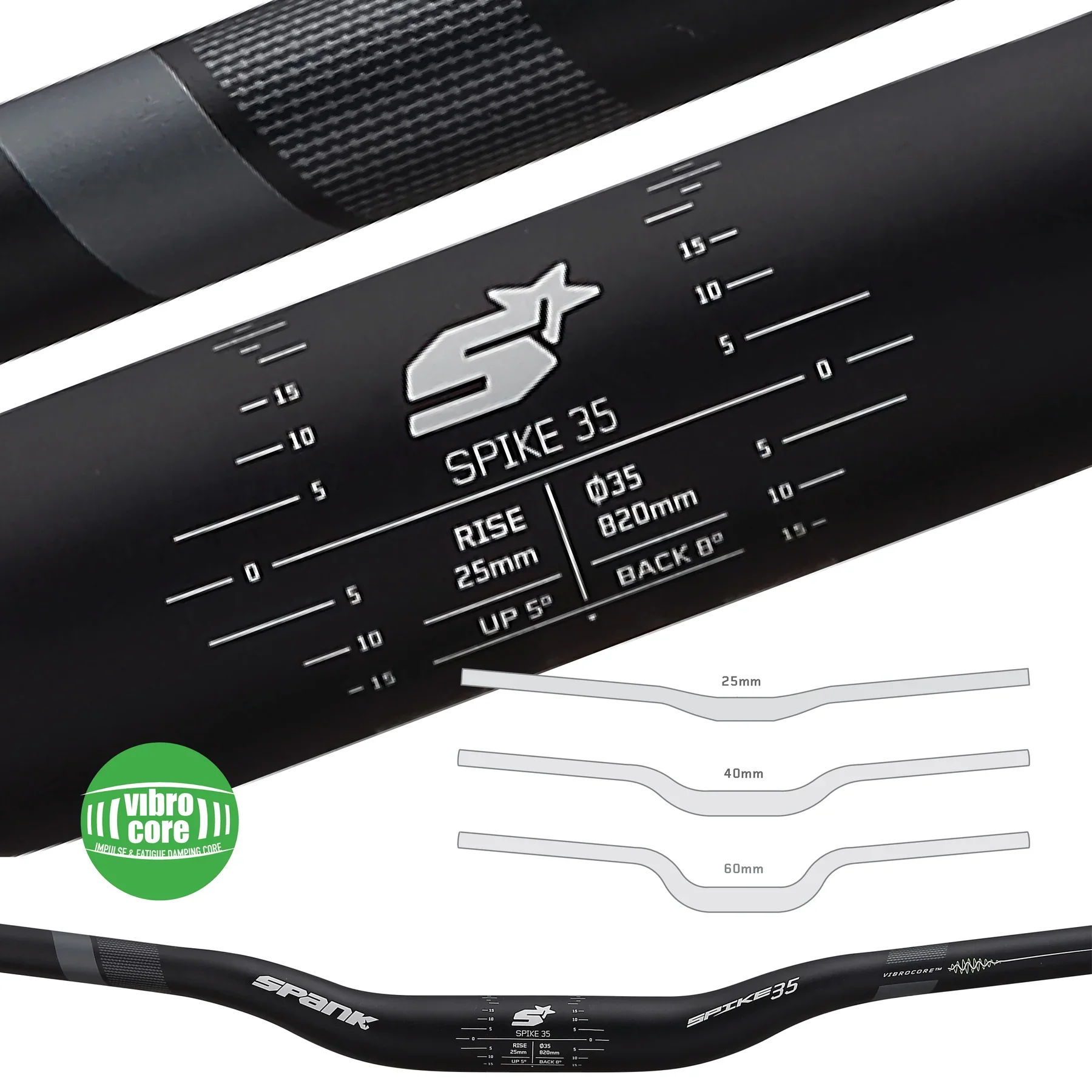 Cintre SPANK SPIKE 35 VIBROCORE Rise 40mm 820mm Noir - Image 4