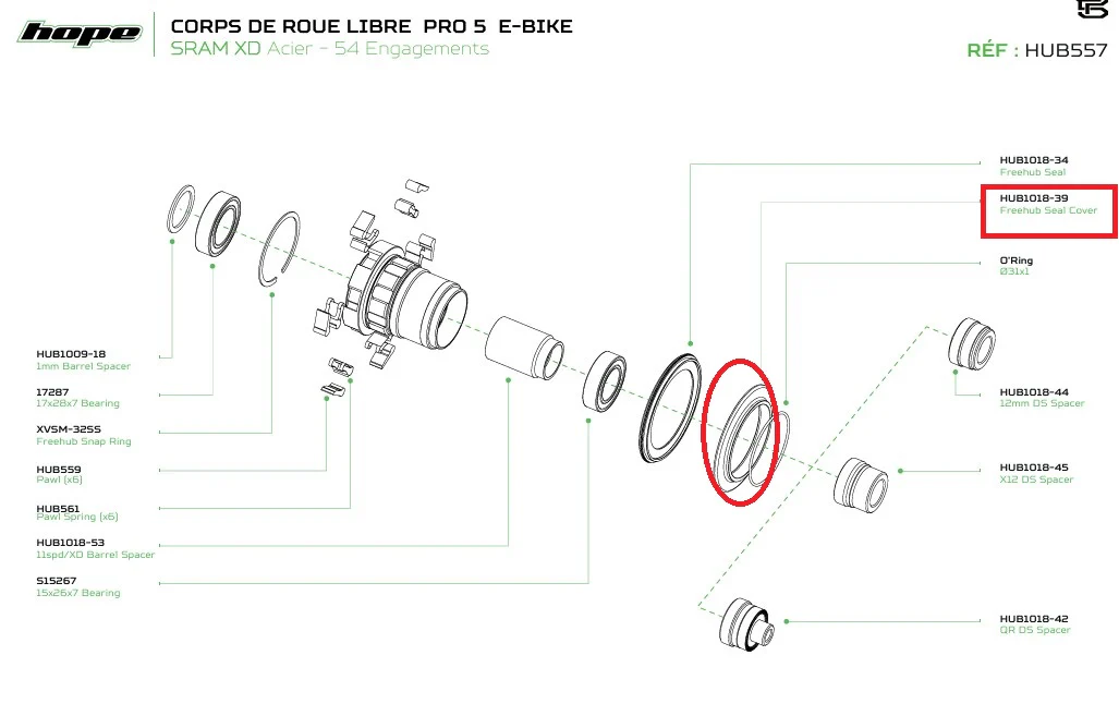 Couvercle de Joint pour Corps de Roue Libre Moyeu HOPE PRO 5 XD/SS/TRIAL - Image 2