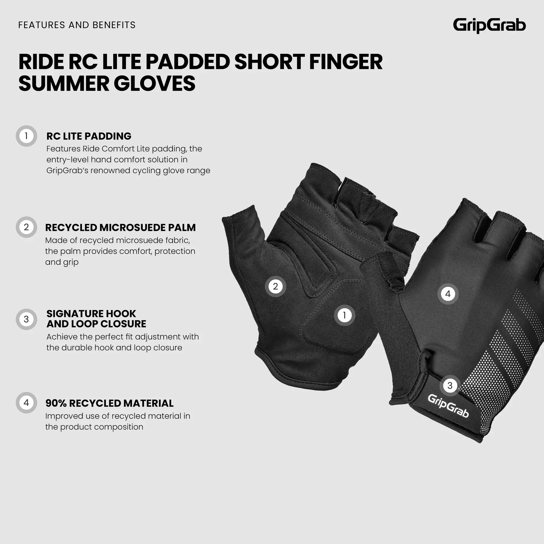 Gants Courts GRIPGRAB RIDE LITE Blanc - Image 3