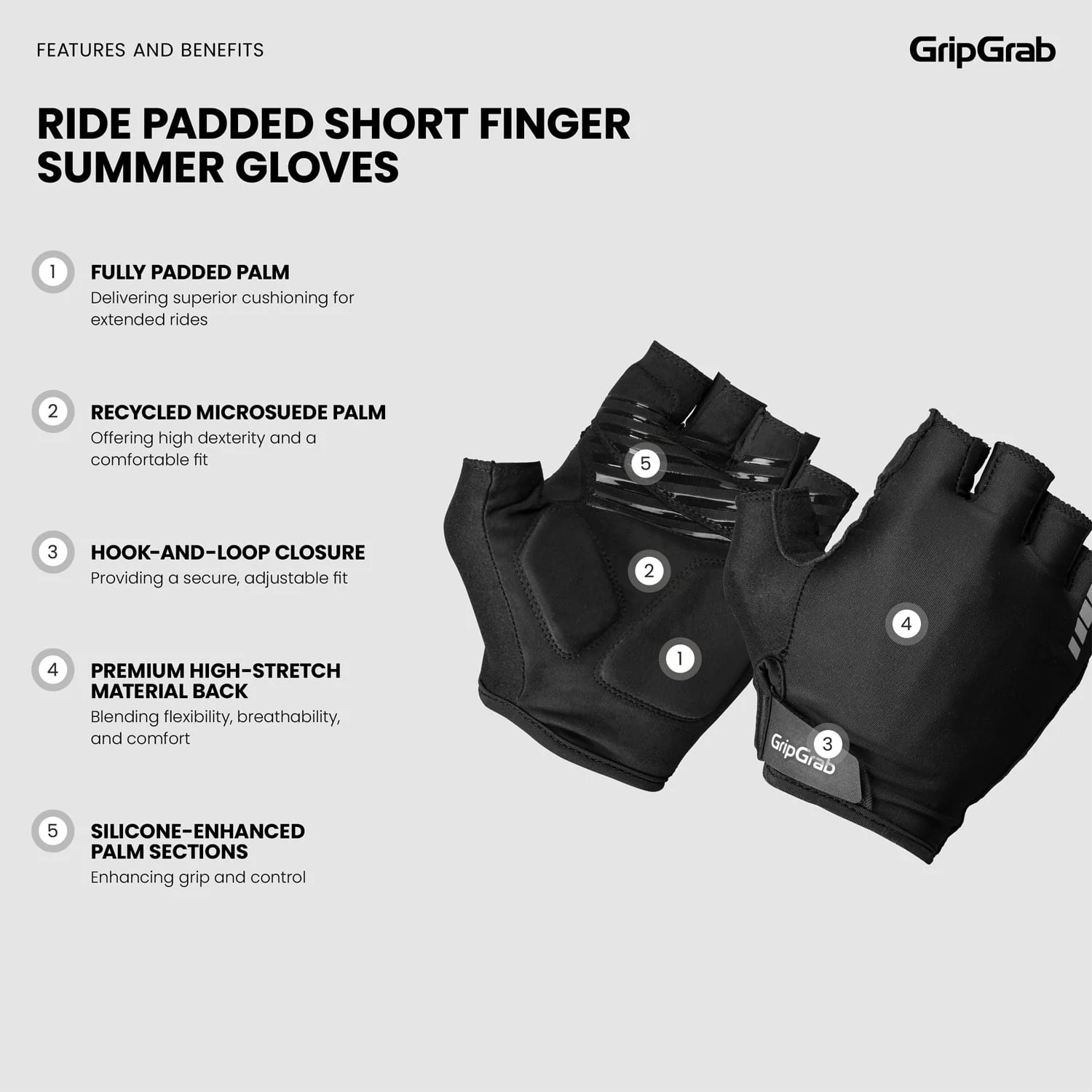 Gants Courts GRIPGRAB RIDE RC MAX Noir - Image 4