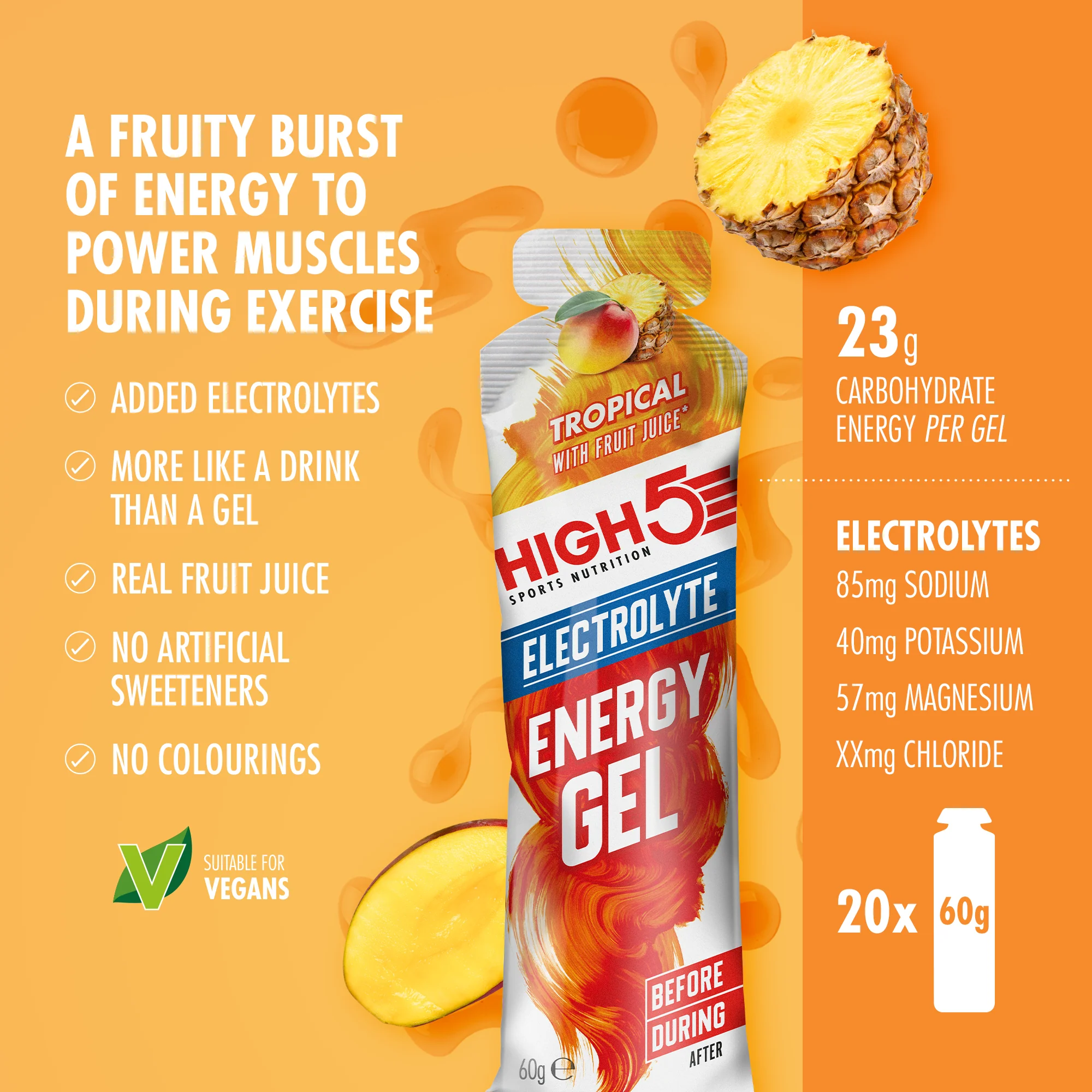 Gel Énergétique HIGH5 ENERGY ELECTROLYTE (60g) Tropical - Image 5