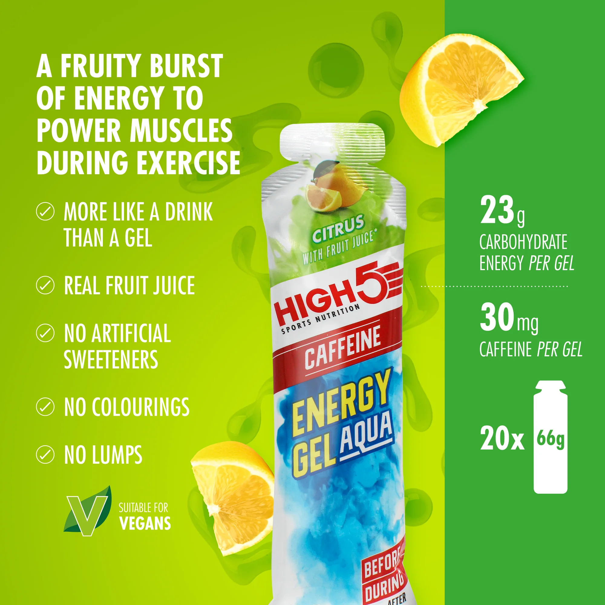 Gel Énergétique HIGH5 ENERGY GEL Aqua Caffeine (66g) Citron - Image 2