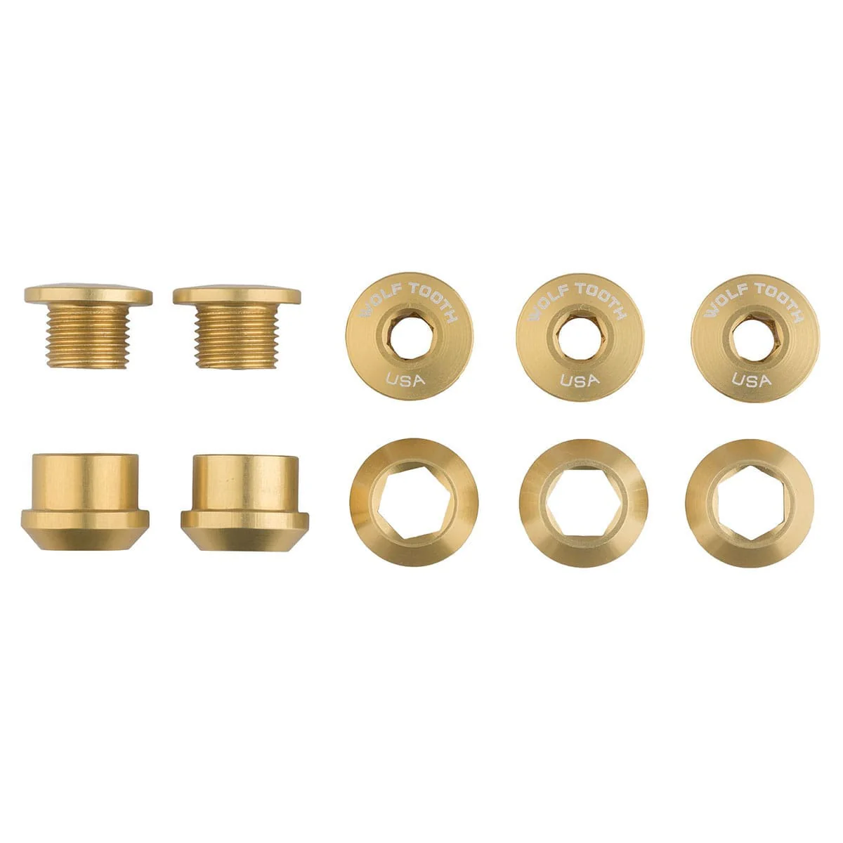 Kit Pédalier 5 Vis et Ecrous Cheminés M8x6 mm WOLF TOOTH 1X Or