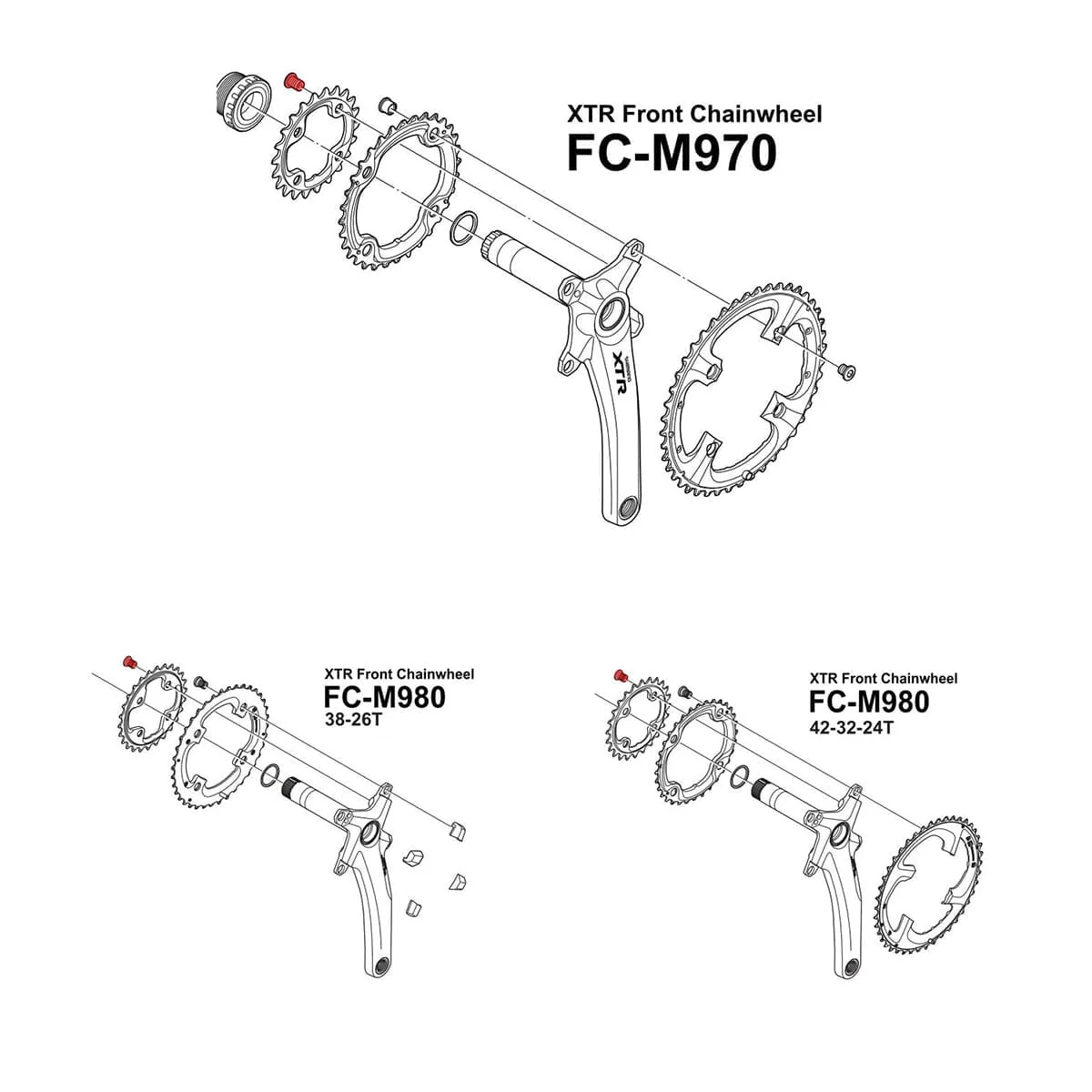 Kit de Vis Cheminée SHIMANO XTR M980 Plateau Intérieur / XT M8000 Plateau Intermédiaire 10.1 mm (x4) Argent Mat - Image 2