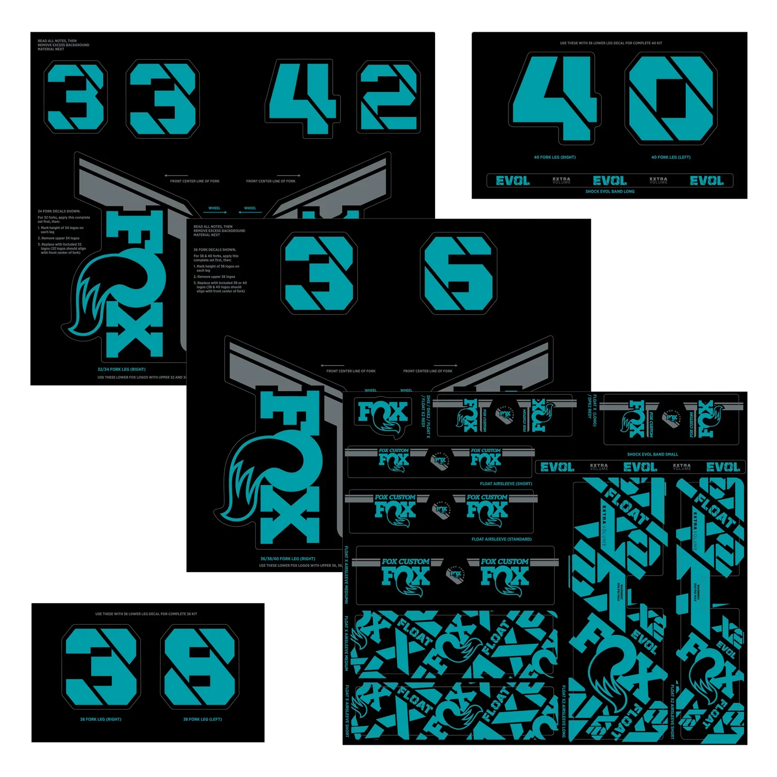 Kit Stickers FOX Fourche et Amortisseur Turquoise