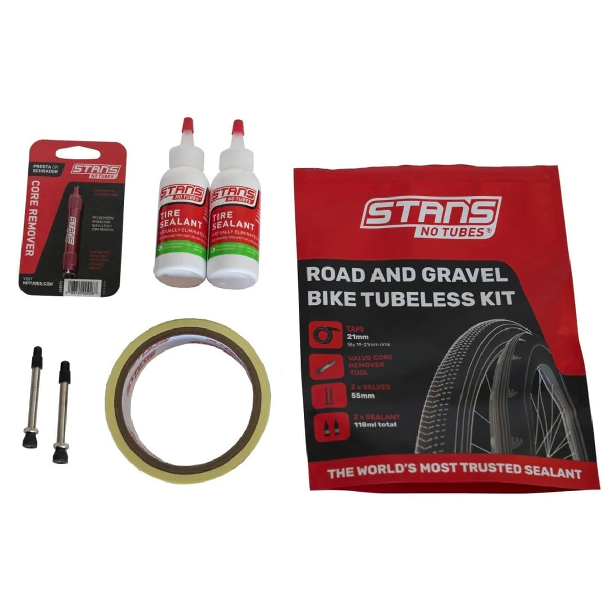 Kit Tubeless STAN'S ROAD 25 mm Valves 55 mm + Liquide Préventif (59 ml)