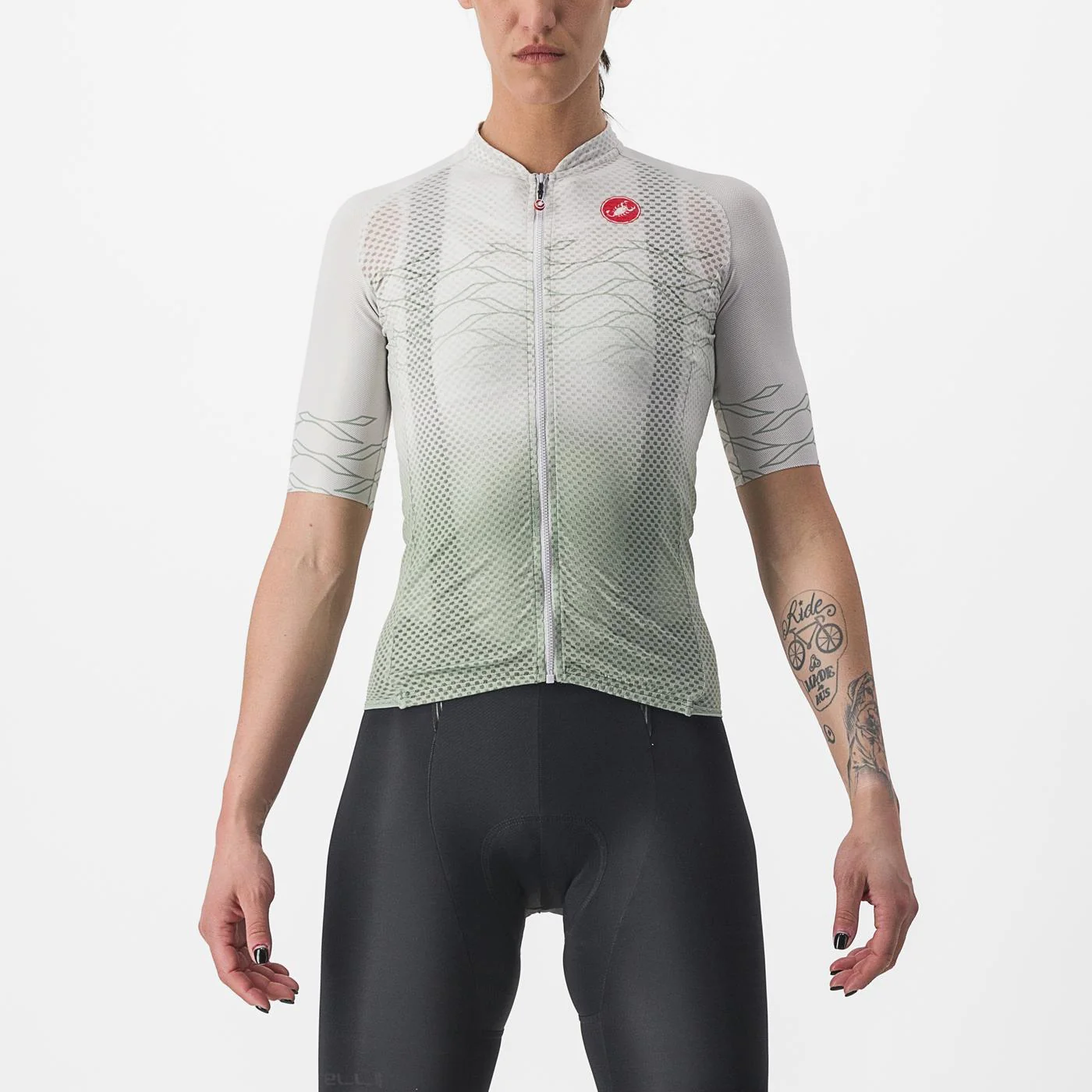 Maillot CASTELLI CLIMBER'S 2.0 W Femme Manches Courtes Gris/Vert