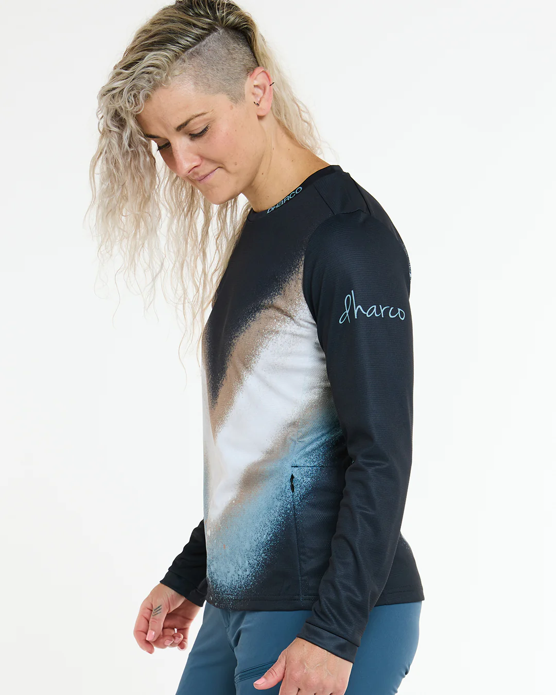 Maillot DHARCO GRAVITY GOLDEN STREAK Manches Longues Femme Noir/Bleu - Image 2
