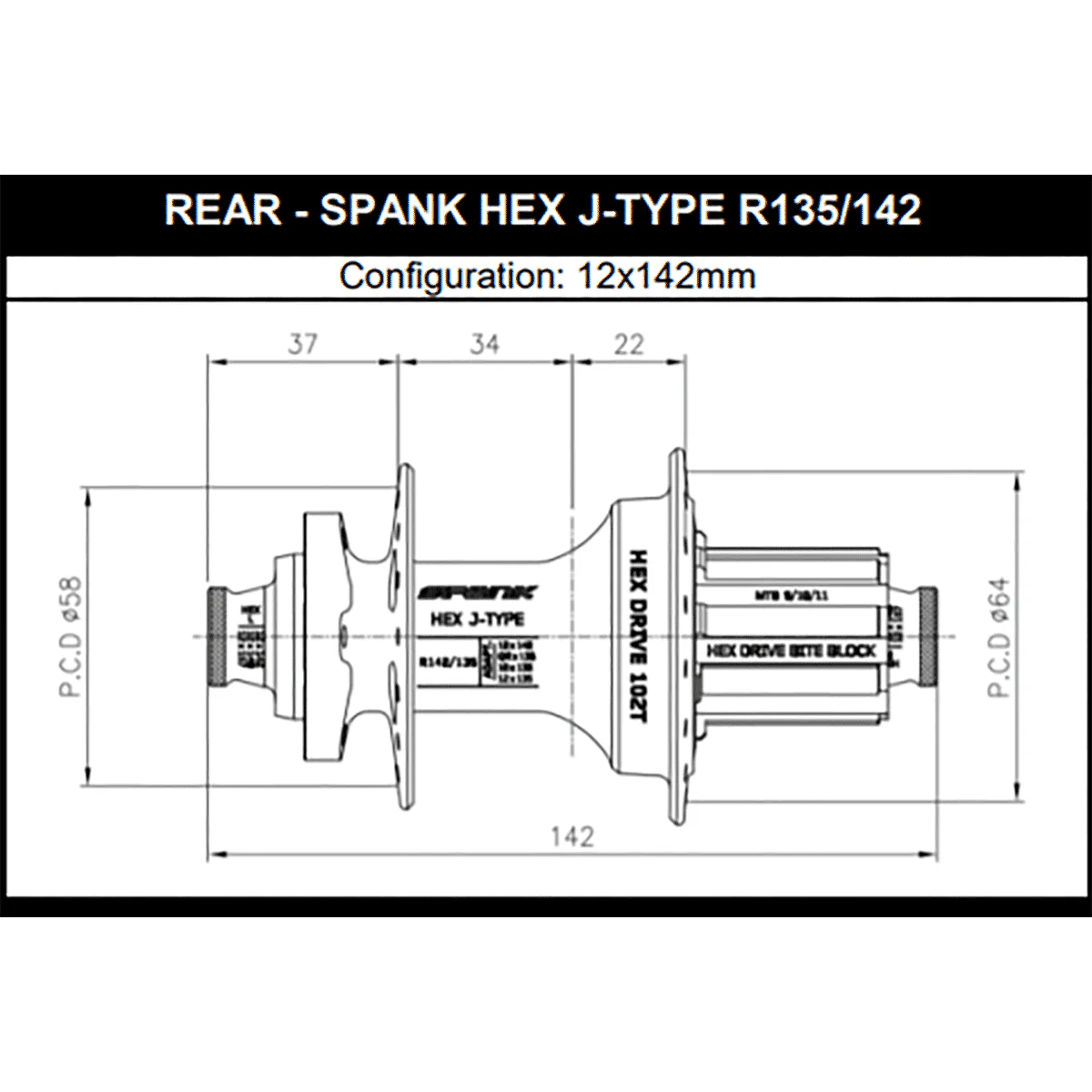 Moyeu Arrière SPANK HEX DRIVE 102T 12x135/142 mm - Image 5