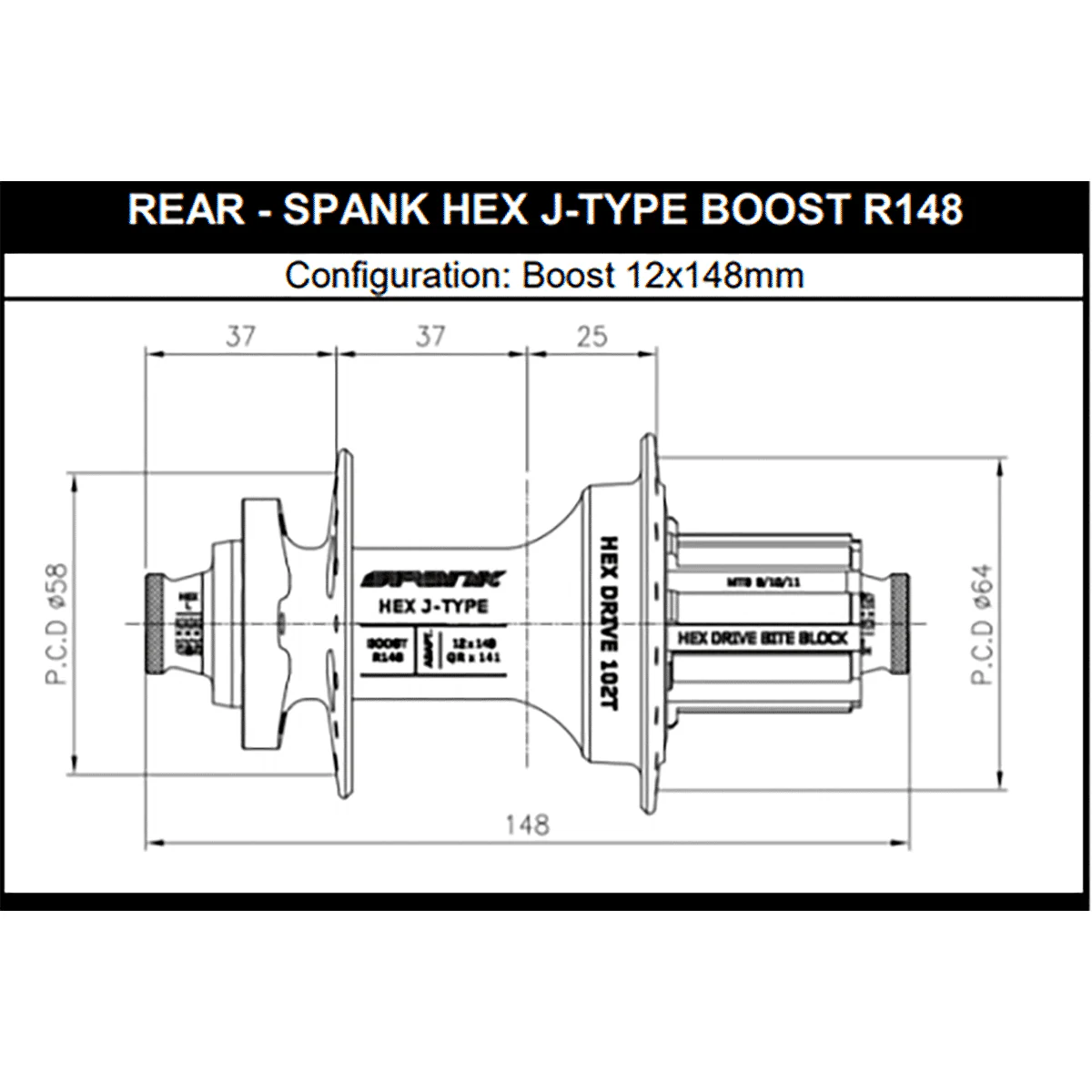 Moyeu Arrière SPANK HEX DRIVE 102T 12x148 mm Boost - Image 5