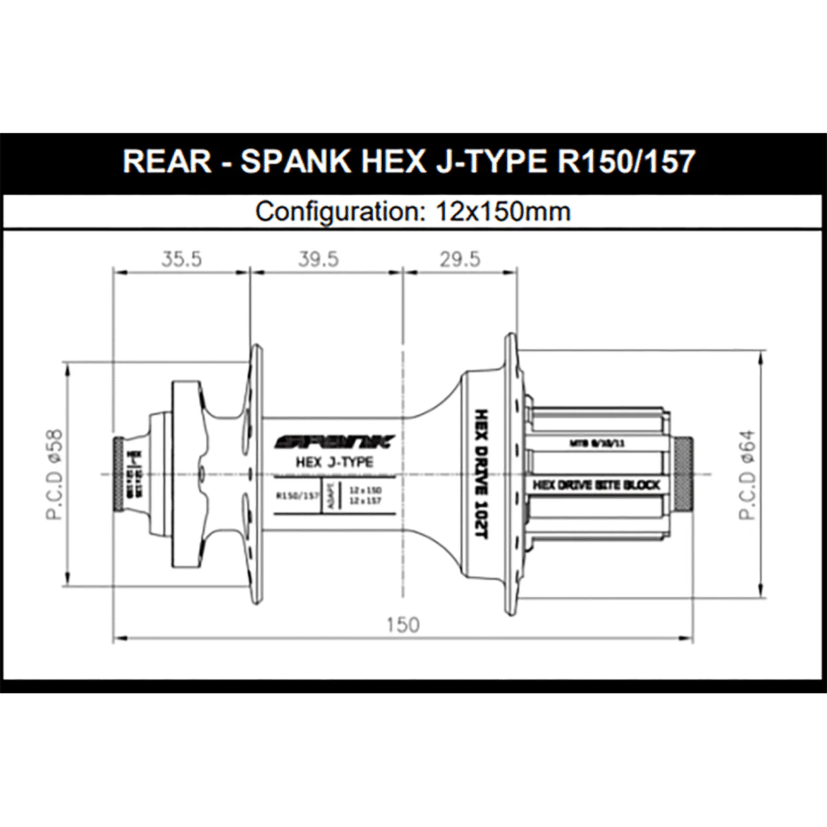 Moyeu Arrière SPANK HEX DRIVE 102T 12x150/157 mm Noir - Image 5