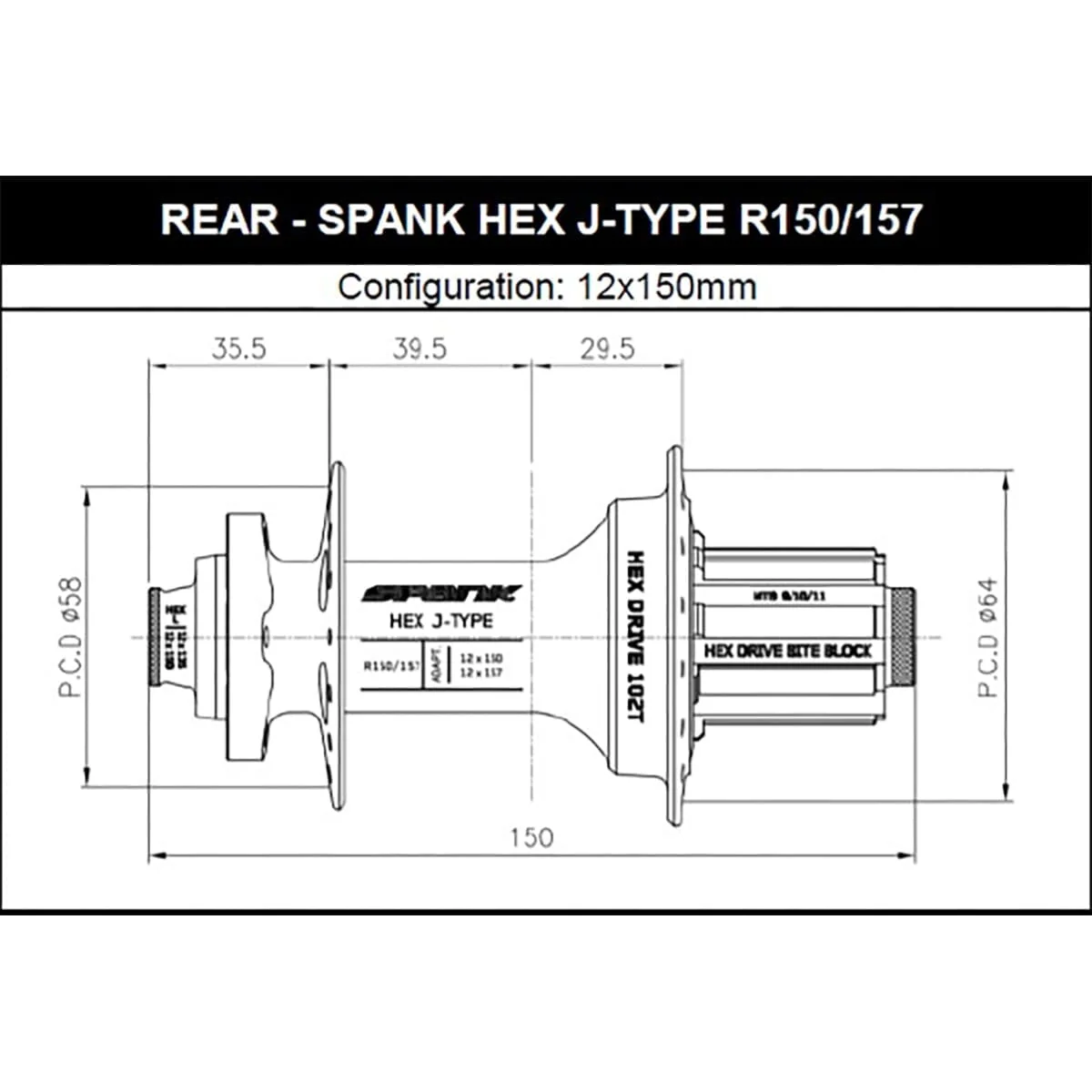 Moyeu Arrière SPANK HEX DRIVE 102T 12x150/157 mm Noir - Image 8