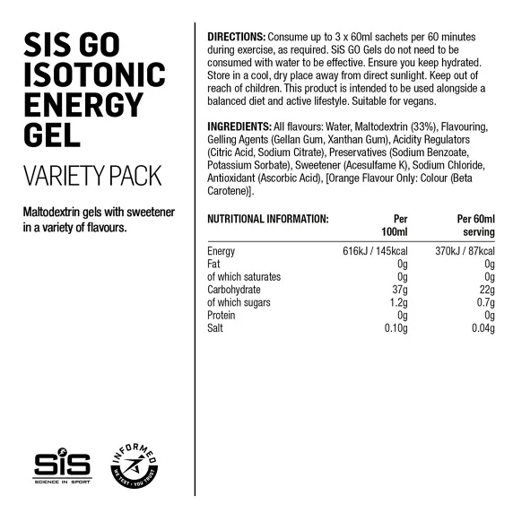 Pack de 7 Gels Énergétiques SIS GEL GO ISOTONIQUE Sans Gluten (60 ml) - Image 2