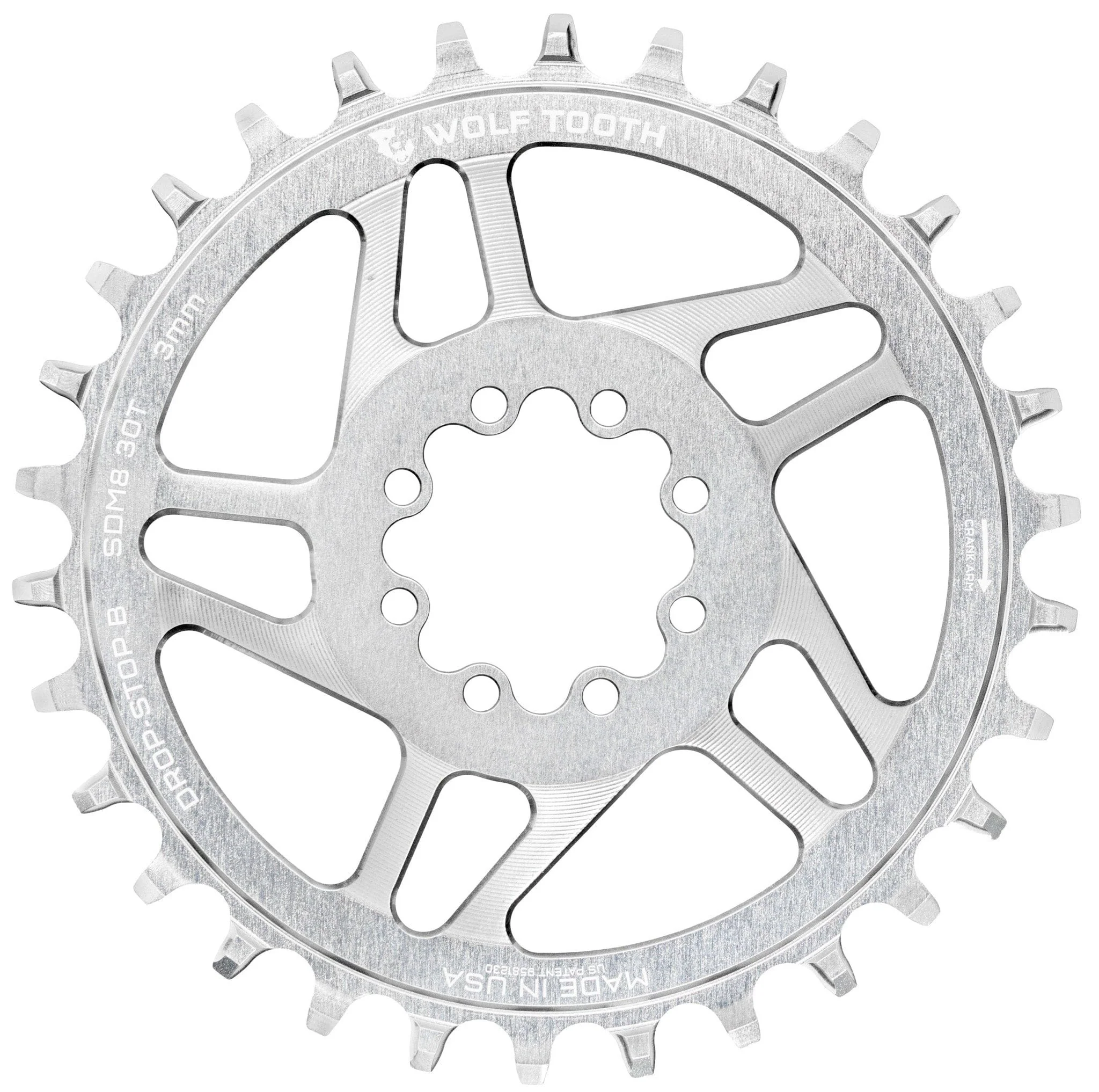 Plateau Mono WOLF TOOTH DROP-STOP B DM 8 Vis Sram Eagle Boost Offset 0mm Raw Silver